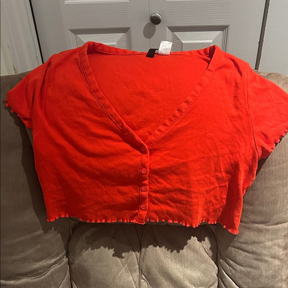 H&M Vivid Red Button-Up Crop Top